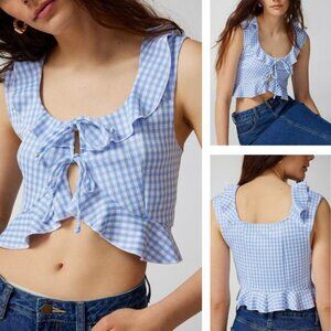 NWT URBAN OUTFITTERS Ilene Gingham Tie-Front Top Sz Medium Blue